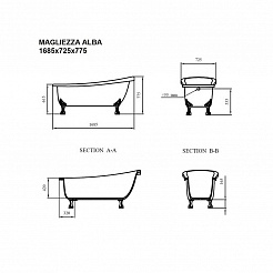 Фэма Акриловая ванна "Alba 168", ножки бронза, покрытие RAL матовое – фотография-4