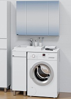 СанТа Мебель для ванной под стиральную машину Марс 90 L с зеркальным шкафом Стандарт 90 белая/светлое дерево