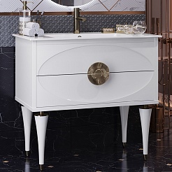 Opadiris Мебель для ванной Ибица 90 с овальным зеркалом белая/золото – фотография-5