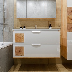 Бриклаер Мебель для ванной Форест 100 подвесная белый/дуб золотой – фотография-4