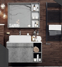 Onika Мебель для ванной Нейт 90 бетон чикаго, белая столешница – фотография-3