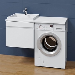СанТа Мебель для ванной под стиральную машину Марс 120 L 1 ящик подвесная белая – фотография-3
