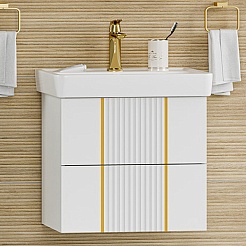 Brevita Мебель для ванной Vega 60 подвесная белая/золото – фотография-3