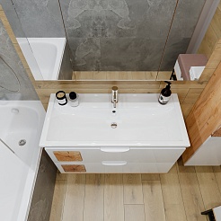 Бриклаер Мебель для ванной Форест 100 подвесная белый/дуб золотой – фотография-6