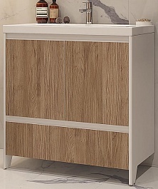 Velvex Мебель для ванной напольная Klaufs 80 белая/дерево – фотография-7