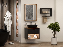 Brevita Мебель для ванной Bergen 60 подвесная дуб галифакс олово/черная – фотография-2