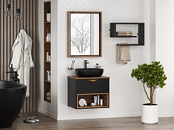 Brevita Мебель для ванной Bergen 60 подвесная дуб галифакс олово/черная – фотография-3