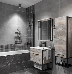 Sanflor Мебель для ванной Бруклин 60 подвесная бетон пайн экзотик/черный муар – фотография-7