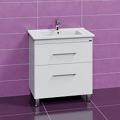 СанТа Мебель для ванной Вегас 75 2 ящика с зеркальным шкафом Стандарт 80 белая – фотография-4