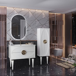 Opadiris Мебель для ванной Ибица 90 с овальным зеркалом белая/золото – фотография-3