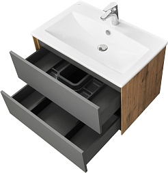 Акватон Мебель для ванной Сохо 75 R подвесная дуб веллингтон/графит софт – фотография-7