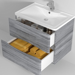 Водолей Мебель для ванной Adel 90 подвесная лиственница структурная контрастно-серая – фотография-4