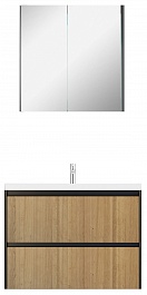 Velvex Мебель для ванной подвесная Klaufs 100 черная/дерево, 2 ящика – фотография-1