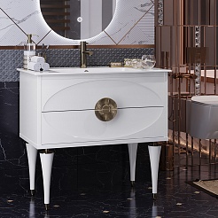 Opadiris Мебель для ванной Ибица 90 с овальным зеркалом белая/золото – фотография-4