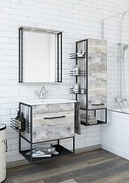 Sanflor Мебель для ванной Бруклин 60 подвесная бетон пайн экзотик/черный муар – фотография-2