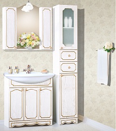Бриклаер Мебель для ванной Лючия 80 белый глянец/золото, 2 шкафчика – фотография-8