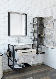 Sanflor Мебель для ванной Бруклин 60 подвесная бетон пайн экзотик/черный муар – фотография-3