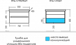 СанТа Тумба с раковиной Лондон 80 подвесная 2 ящика белая – фотография-5