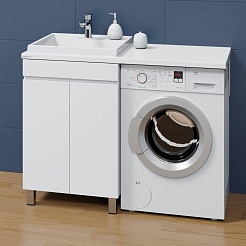 СанТа Мебель для ванной под стиральную машину Марс 120 L 2 двери белая – фотография-3