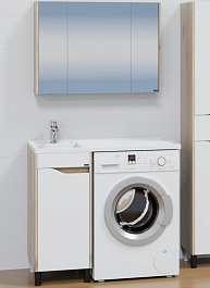 СанТа Мебель для ванной под стиральную машину Сатурн 100 L белая/австрийский дуб – фотография-1