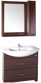ASB-Woodline Мебель для ванной Берта 85 антикварный орех, зеркало-шкаф, массив ясеня, орех – фотография-1