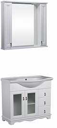 Bas Мебель для ванной Варна 85 белый, вставки стекло, 3 ящика, зеркало-шкаф – фотография-1