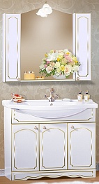 Бриклаер Мебель для ванной Лючия 100 белый глянец/золото – фотография-1