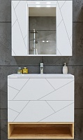 Бриклаер Мебель для ванной Кристалл 80 с нишей с зеркалом со шкафчиками белая/дуб бунратти