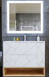 Бриклаер Мебель для ванной Кристалл 90 с нишей белая/дуб бунратти – фотография-1