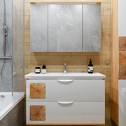 Бриклаер Мебель для ванной Форест 100 подвесная белый/дуб золотой – фотография-1