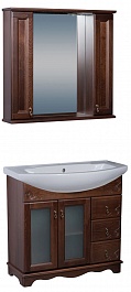 Bas Мебель для ванной Варна 105 орех, вставки стекло, 3 ящика, зеркало-шкаф – фотография-1
