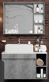Onika Мебель для ванной Нейт 90 бетон чикаго, белая столешница – фотография-1