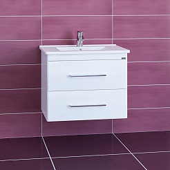 СанТа Мебель для ванной Вегас 65 подвесная с зеркальным шкафом Вегас 70 белая – фотография-5