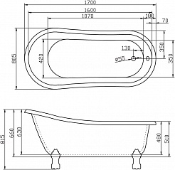 BelBagno Акриловая ванна BB04-ROS-CRM, ножки BB-LEG-EAGLE-CRM – фотография-3