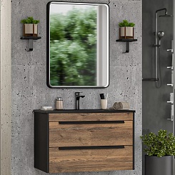 Brevita Мебель для ванной Monsour 80 подвесная дуб галифакс олово/черный кварц – фотография-1