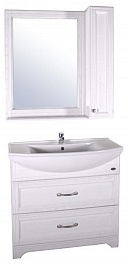 ASB-Woodline Мебель для ванной Берта 85, зеркало-шкаф, массив ясеня, белый/патина серебро – фотография-1