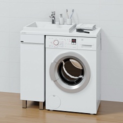 СанТа Мебель для ванной под стиральную машину Марс 90 L с зеркальным шкафом Стандарт 90 белая – фотография-4