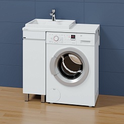 СанТа Мебель для ванной под стиральную машину Марс 90 L с зеркальным шкафом Стандарт 90 белая – фотография-3