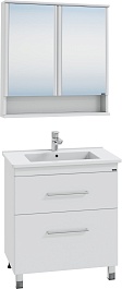 СанТа Мебель для ванной Вегас 75 2 ящика с зеркальным шкафом Вегас 80 белая – фотография-1
