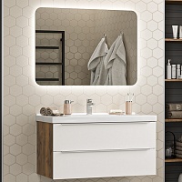 Misty Мебель для ванной Карат 100 подвесная белая/дуб галифакс олово