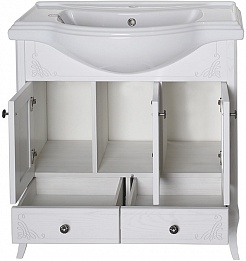 ASB-Woodline Мебель для ванной Салерно 80 белый/патина серебро, массив ясеня – фотография-3