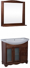 Bas Мебель для ванной Варна 105 орех, вставки стекло, 3 ящика, зеркало – фотография-1