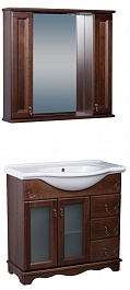Bas Мебель для ванной Варна 85 орех, вставки стекло, 3 ящика, зеркало-шкаф – фотография-1