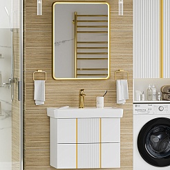 Brevita Мебель для ванной Vega 70 подвесная белая/золото – фотография-1