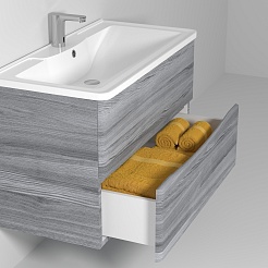 Водолей Мебель для ванной Adel 90 подвесная лиственница структурная контрастно-серая – фотография-2
