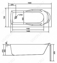 Cersanit Акриловая ванна "Santana" 160 см, белая – фотография-3