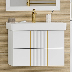 Brevita Мебель для ванной Vega 80 подвесная белая/золото – фотография-3