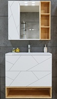 Бриклаер Мебель для ванной Кристалл 80 с нишей с зеркалом с полками и шкафчиком белая/дуб бунратти