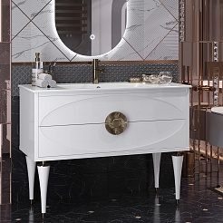 Opadiris Мебель для ванной Ибица 120 с овальным зеркалом белая/золото – фотография-5