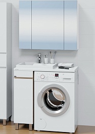 СанТа Мебель для ванной под стиральную машину Марс 90 L белая/янтарное дерево – фотография-1